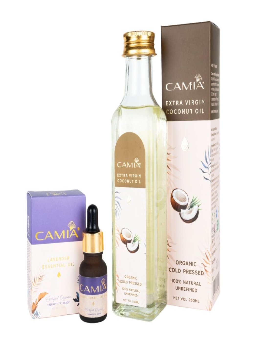 

CAMIA Set Of 2 Lavender Essential Oil-15 ml & Extra Virgin Coconut Oil-100 ml, White