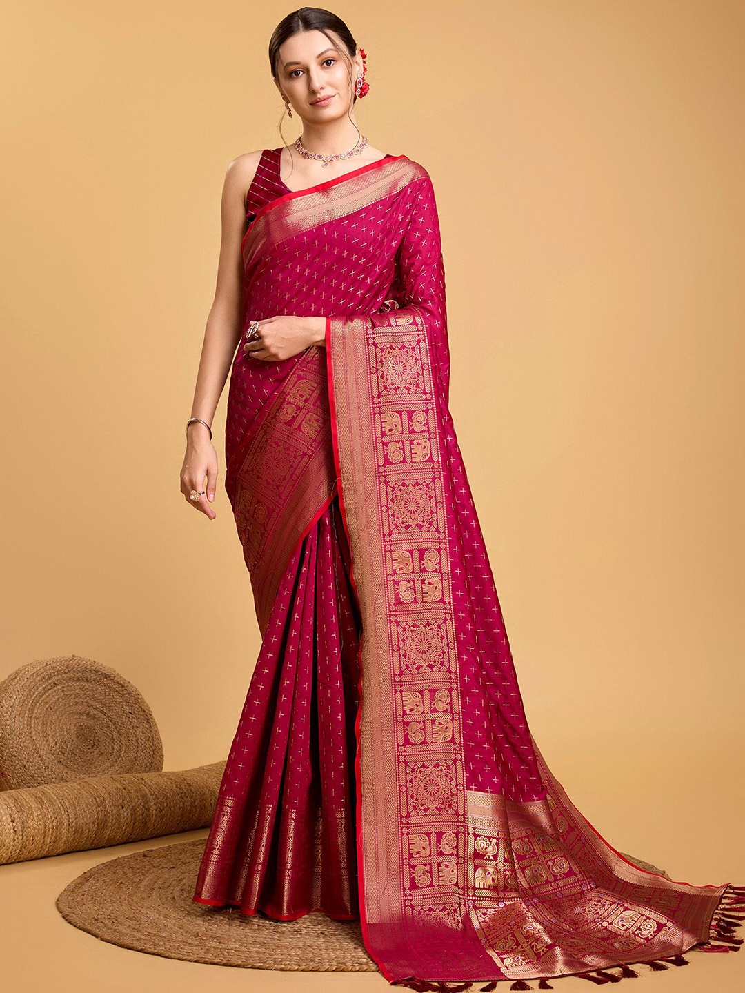 

KSM PRINTS Woven Design Zari Saree, Pink