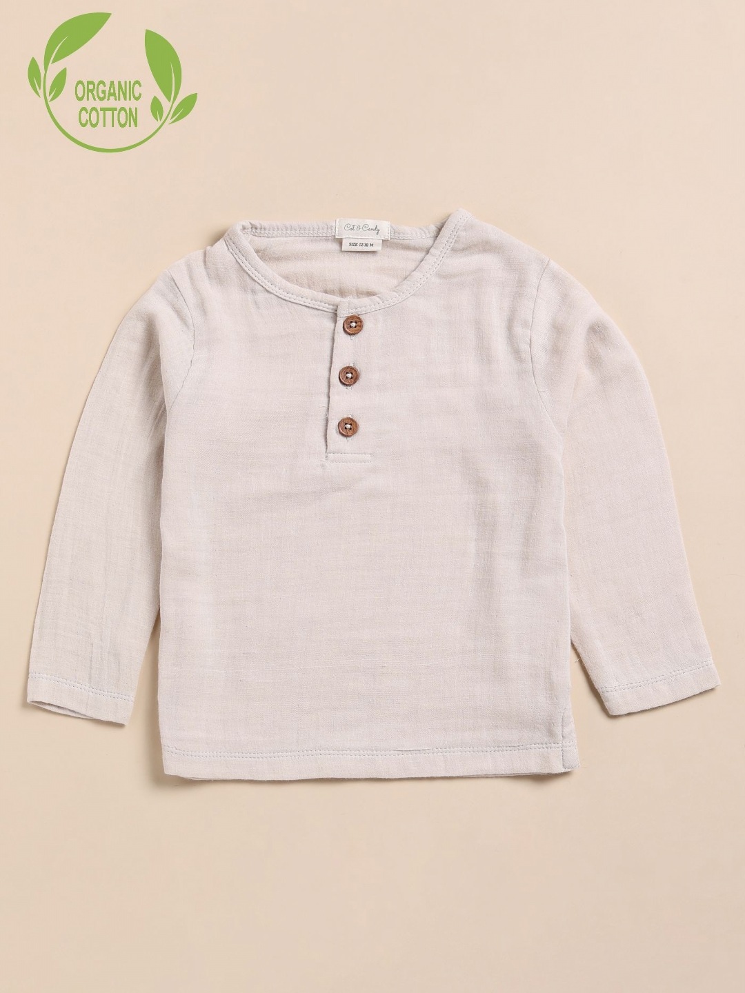 

COT & CANDY Unisex Kids Solid Henley Neck Cotton T-shirt, Beige