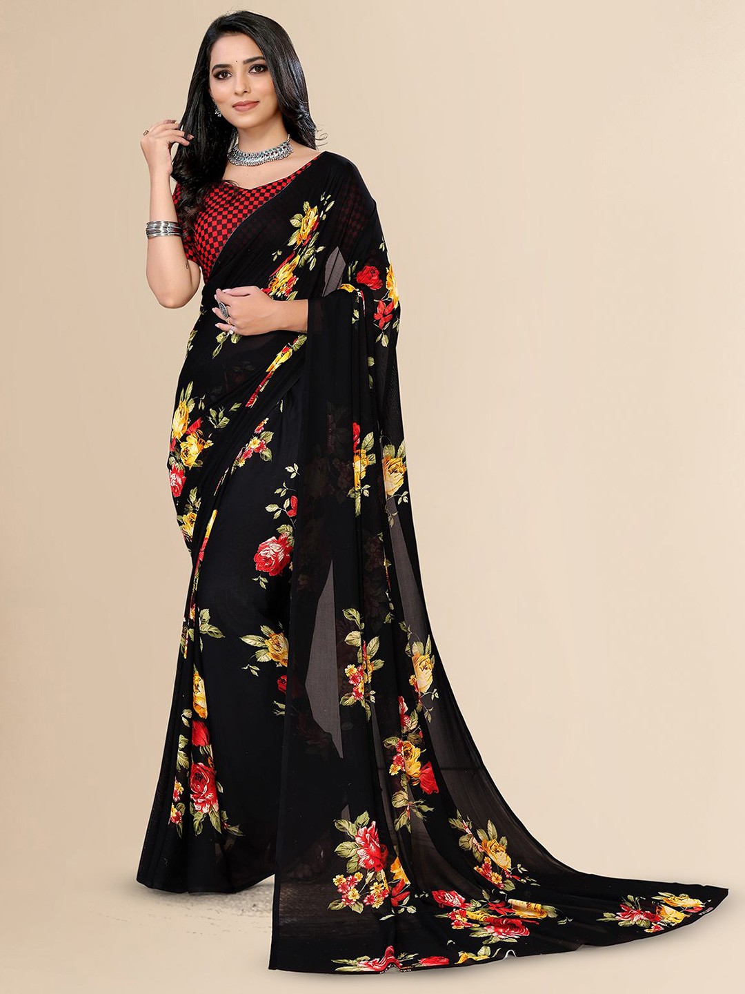 

Moda Rapido Poly Georgette Saree, Black