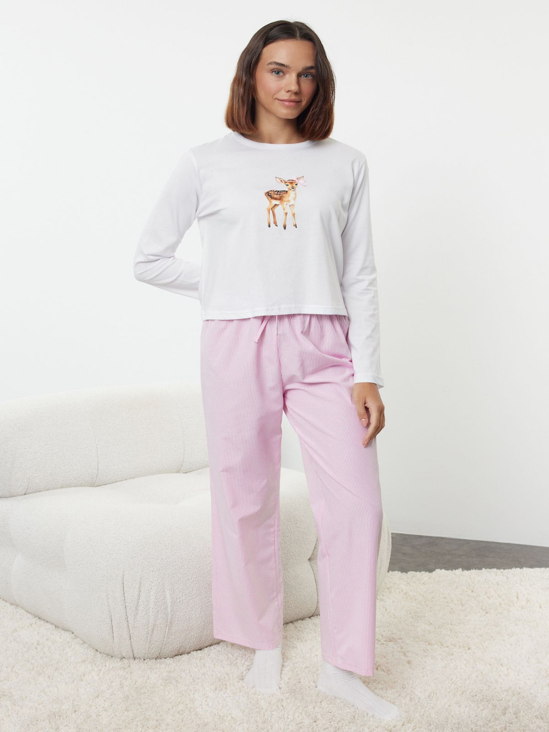 

Trendyol Women Printed Pure Cotton Night suit, White