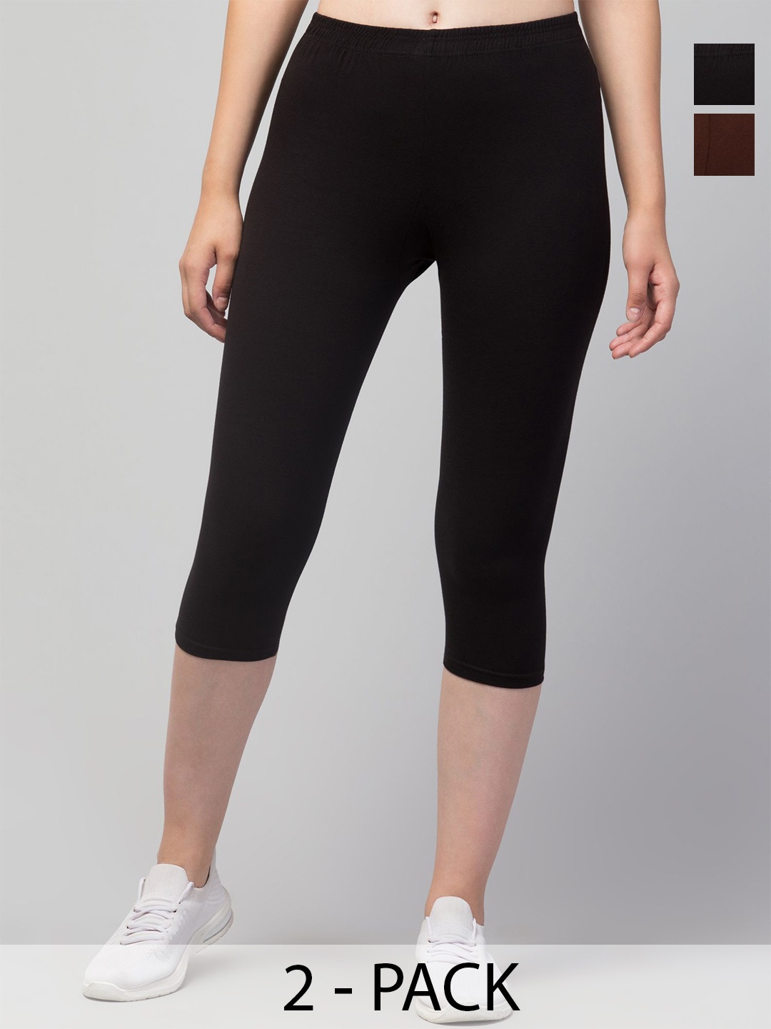 

CKARFE Pack of 2 Women Cotton Skinny Fit Capris, Black