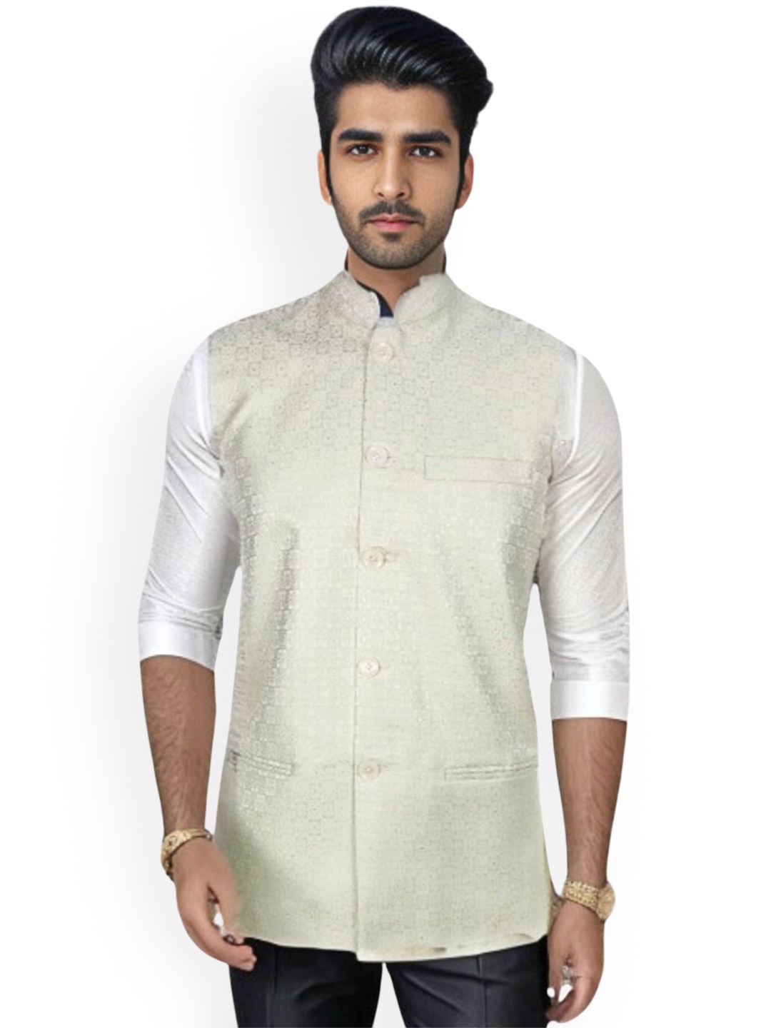 

Blacksmith Woven Design Nehru Jacket, Green