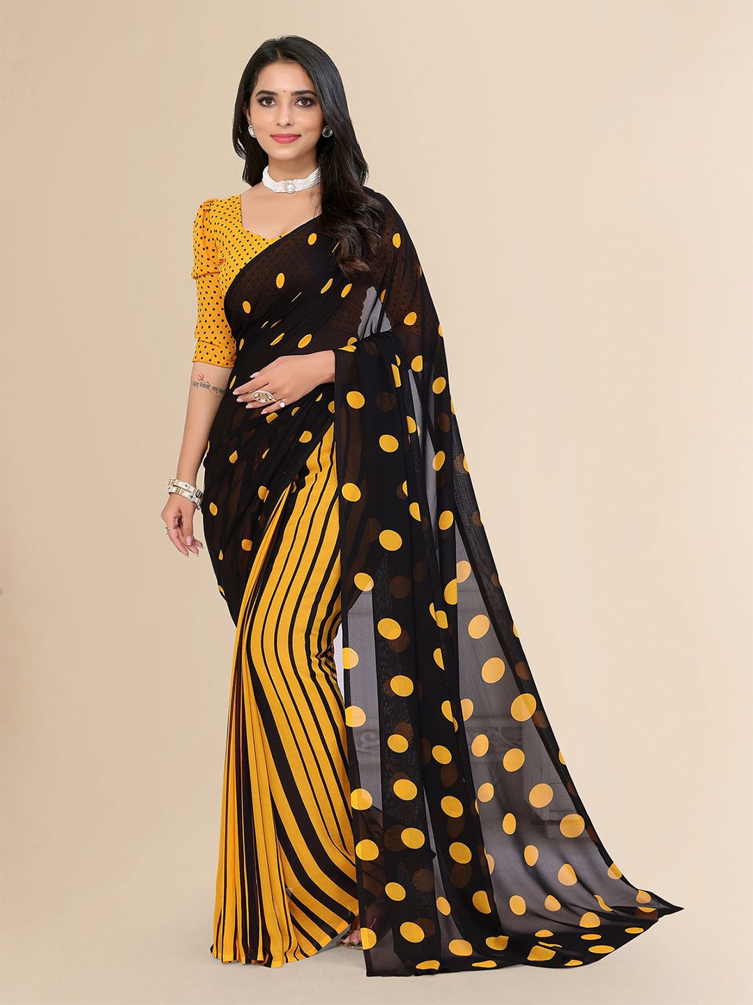 

Moda Rapido Polka Dots Printed Saree, Yellow