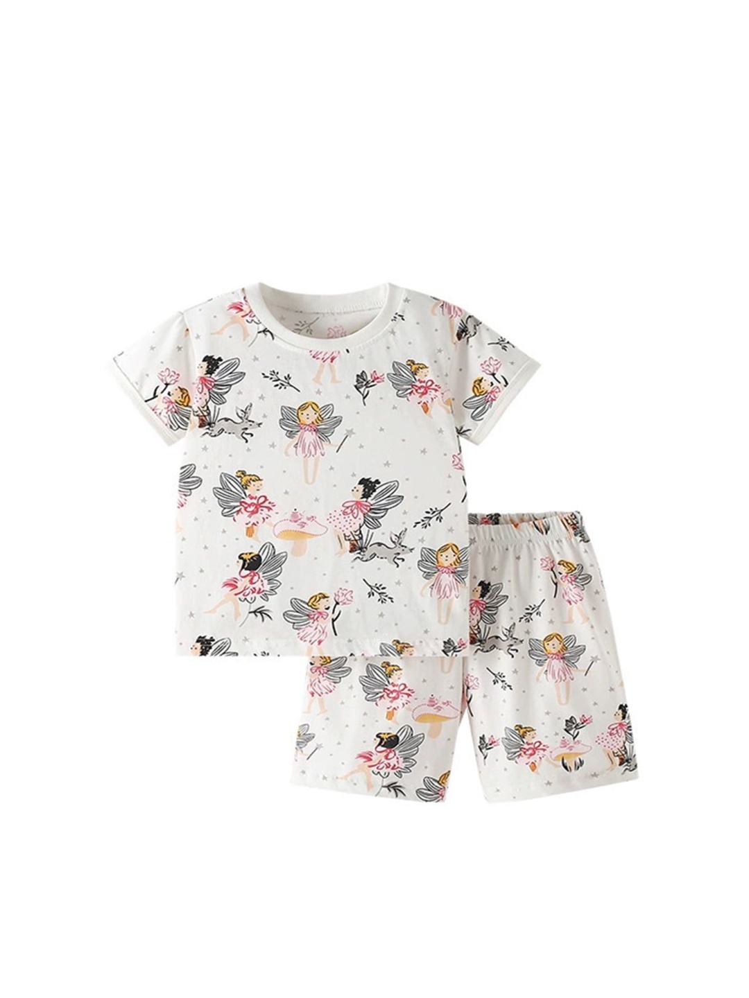 

LULU & SKY Girls Conversational Printed Night suit, White