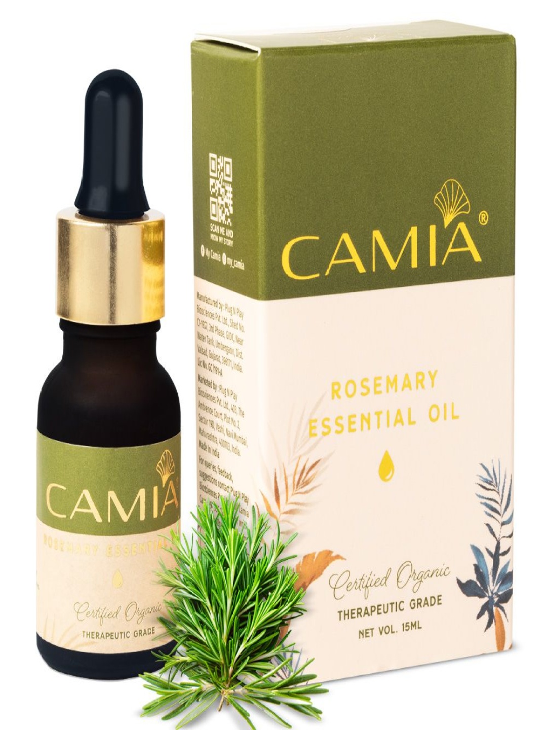 

CAMIA Set Of 2 Rosemary Essential Oil-15 ml With Extra Virgin Coconut Oil-100 ml, Green