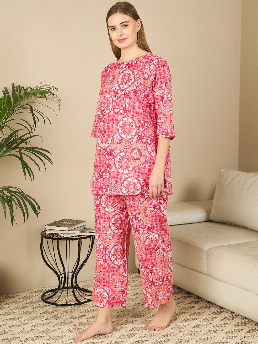 

July Women Printed Night suit, Red