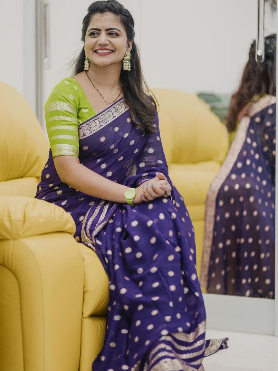 

PAYAL CREATION Woven Design Zari Pure Georgette Saree, Blue