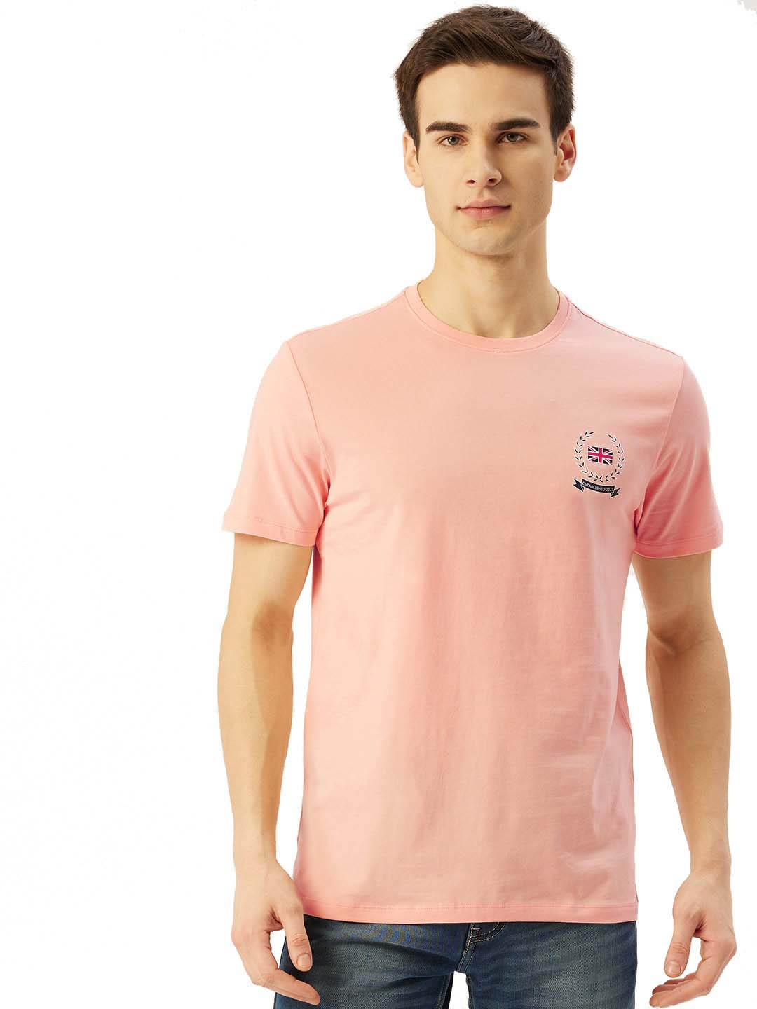 

AMSWAN Men Typography Printed Pockets T-shirt, Peach