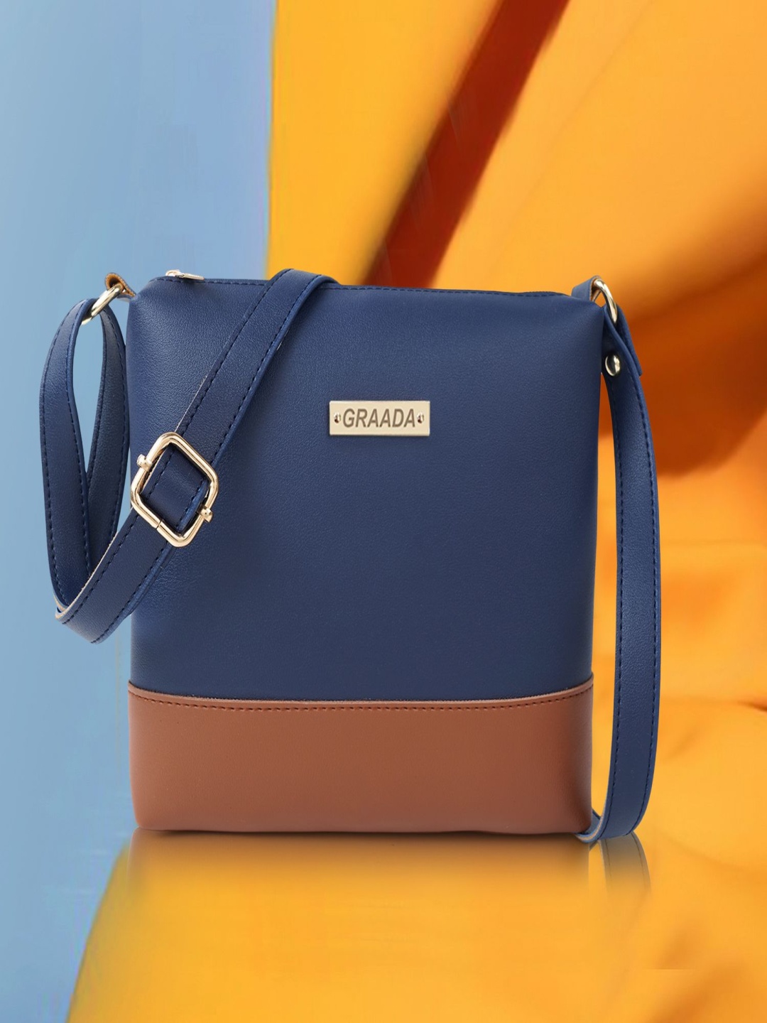 

GRAADA Women Colourblocked Crossbody Leather Sling Bag, Blue