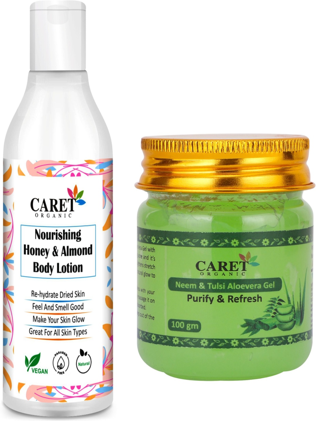 

CARET ORGANIC Set Of 2 Almond Body Lotion - 250 ml & Aloevera Gel - 100 g, White