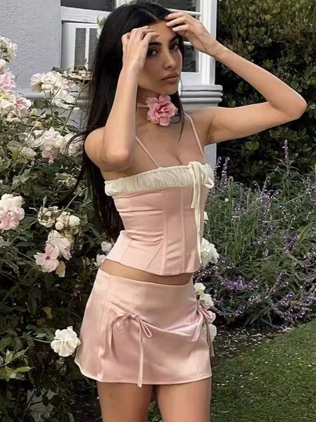 

LULU & SKY Women Corset Crop Top, Pink