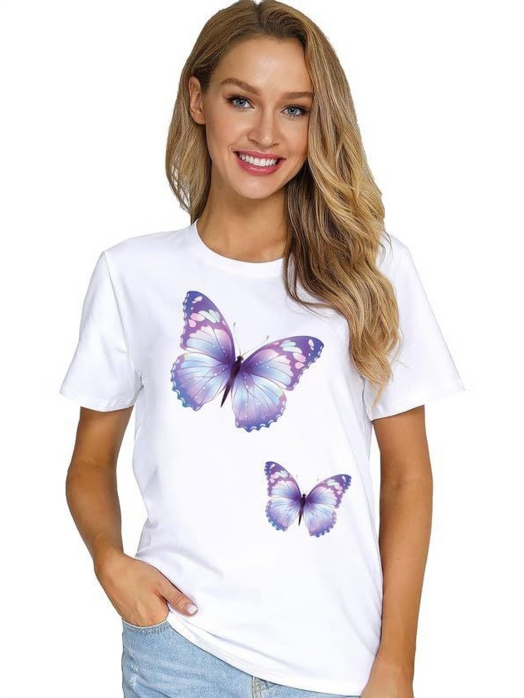 

VLAM Women Printed Extended Sleeves T-shirt, White