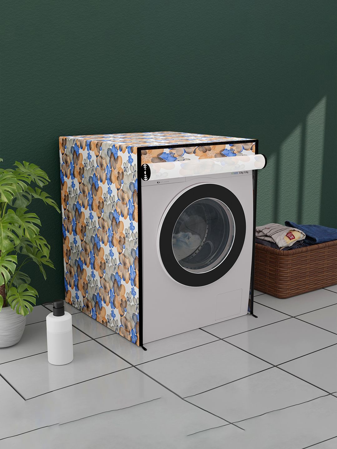 

Kuber Industries Blue & White Floral Printed Washing Machine Cover