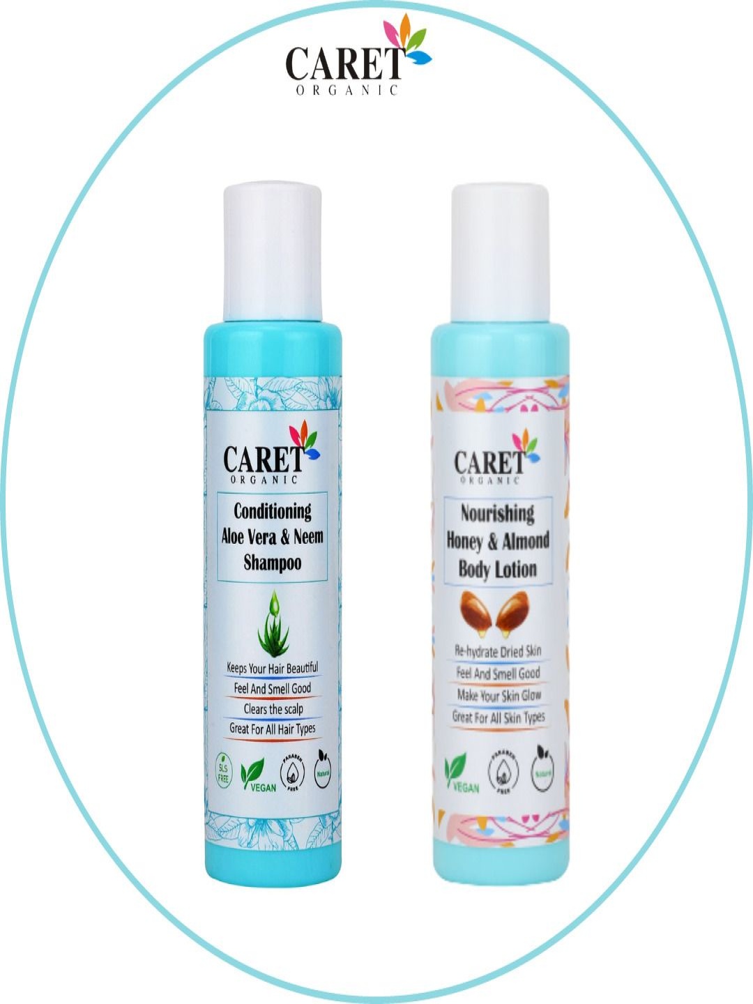 

CARET ORGANIC Set Of 2 Aloe Vera & Neem Shampoo & Honey Almond Lotion 100 ml Each, Multi