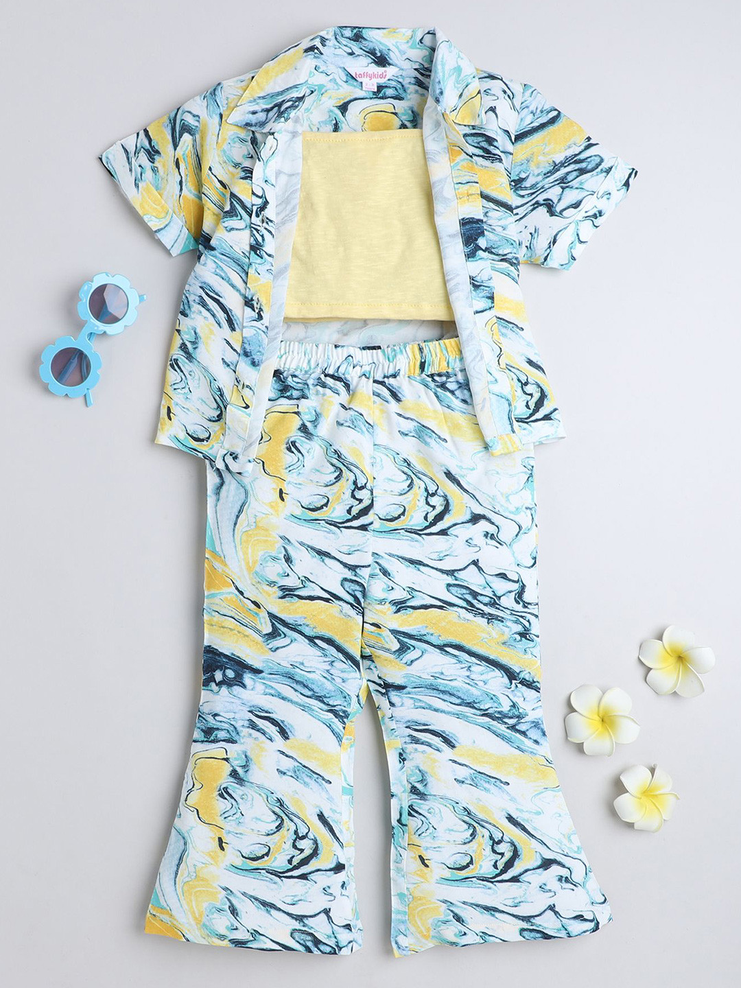 

taffykids Girls Shoulder Straps Top With Trouser With Shirt, Yellow