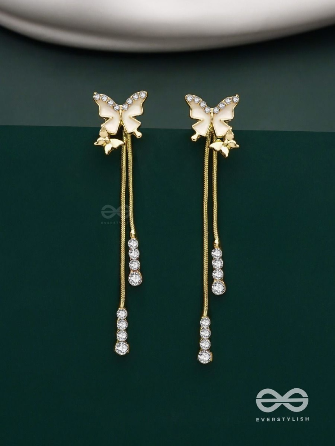 

EVERSTYLISH Wings Of Glamour Artificial Stones Studded Butterfly Drop Earrings, Gold
