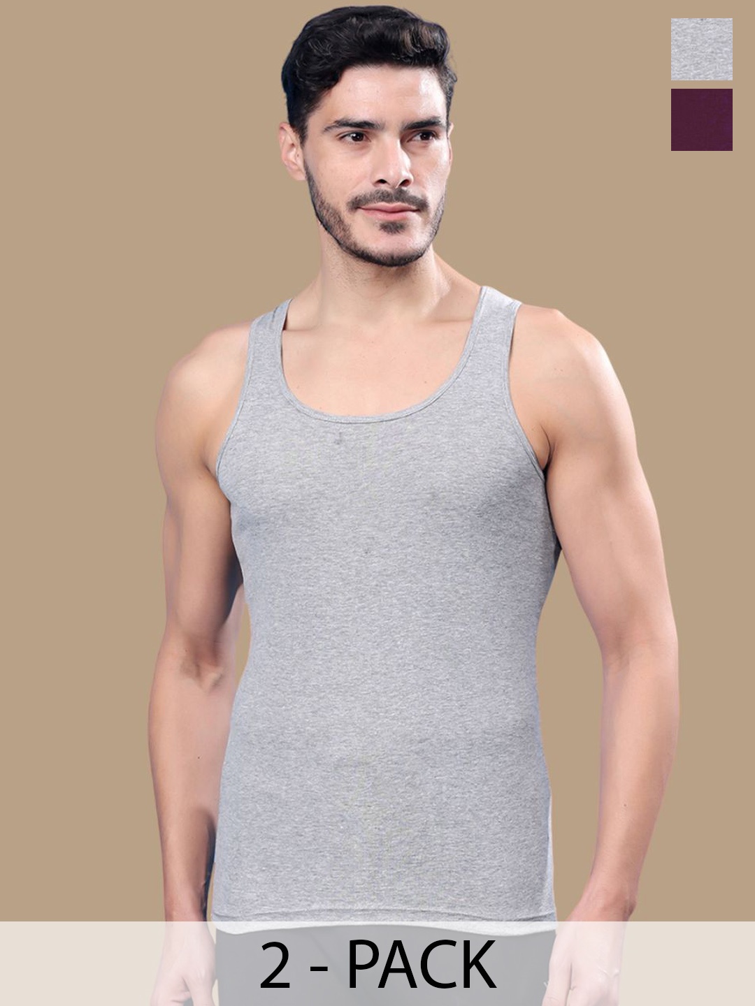 

Friskers Pack Of 2 Round Neck Ribbed Cotton Gym Vest 17012025R-04-16, Grey