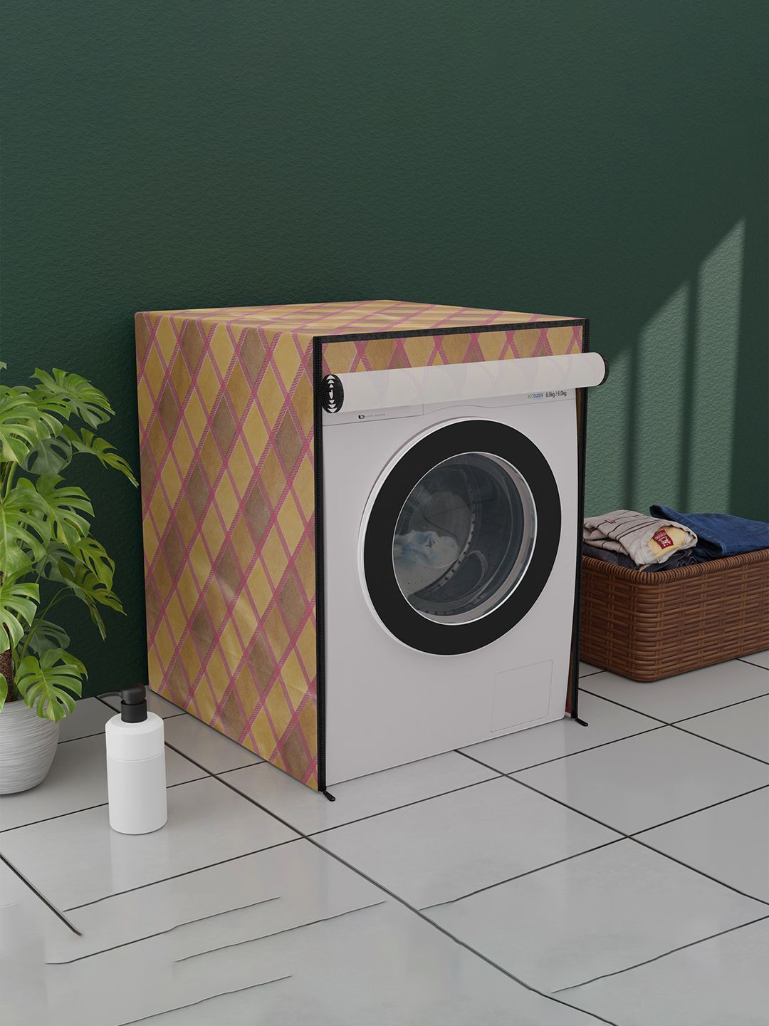 

Kuber Industries Maroon & Brown Printed Dustproof Front Load Washing Machine Cover