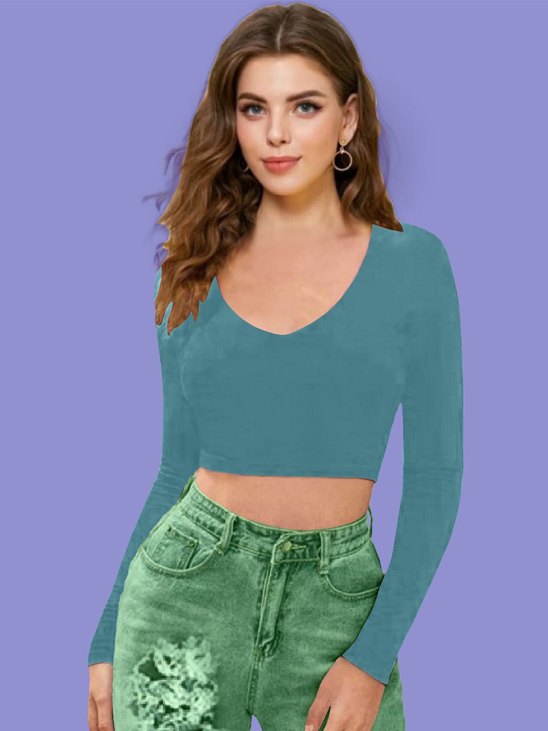 

Dream Beauty Fashion Women V-Neck Fitted Crop Top, Teal