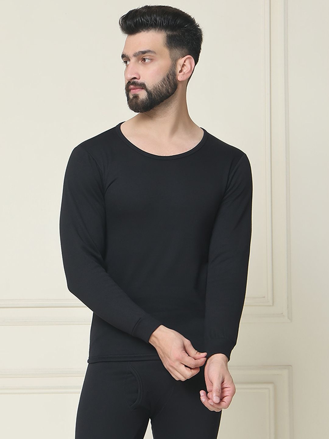 

Kanvin Round Neck Thermal Top, Black