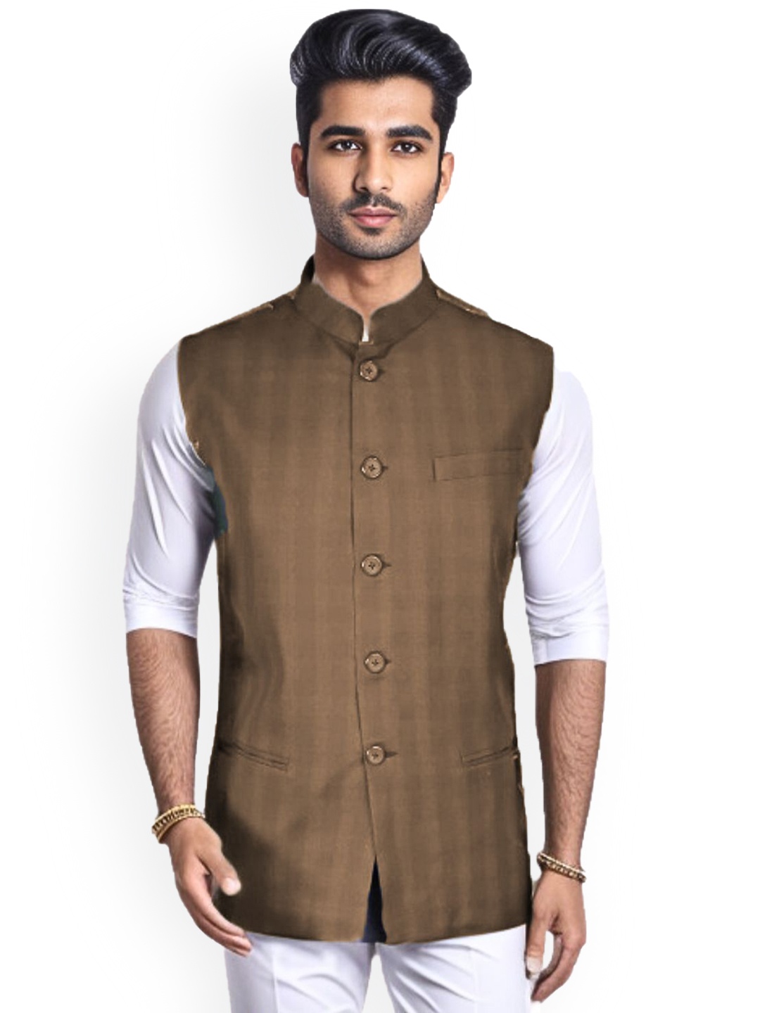 

Blacksmith Woven Design Nehru Jacket, Brown