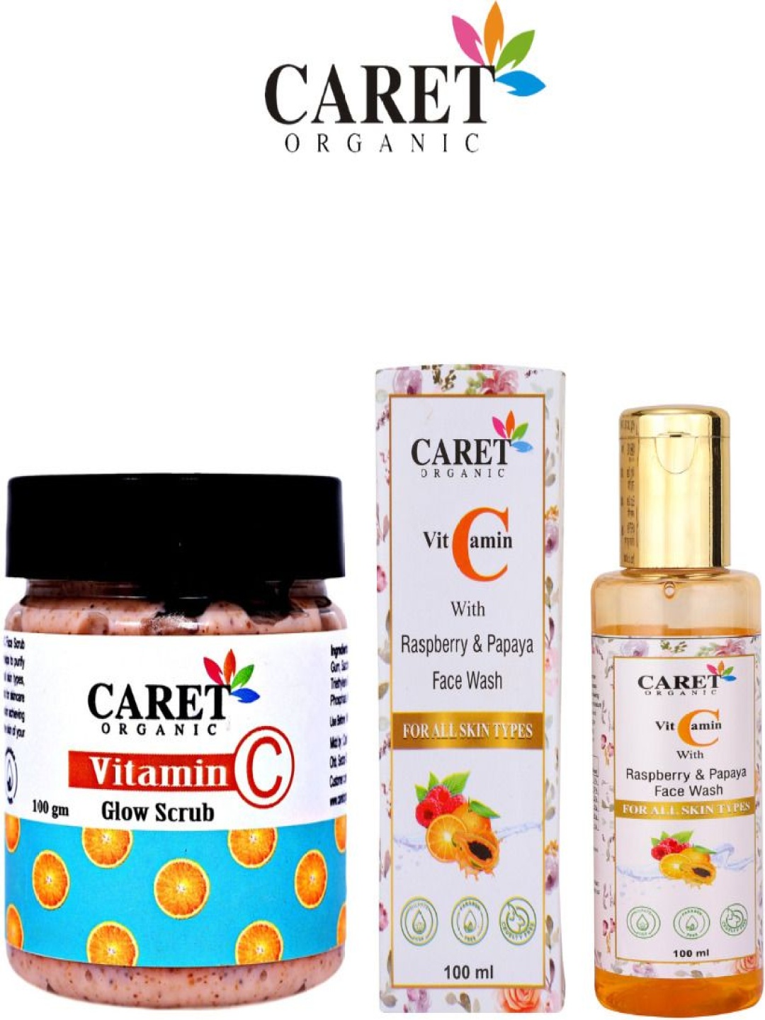 

CARET ORGANIC Vitamin C Glow Scrub & Vitamin C With Papaya Facewash - 100g Each, Multi