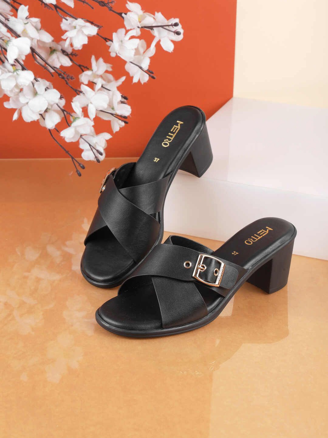 

Metro Women Open Toe Block Heel Sandals, Black