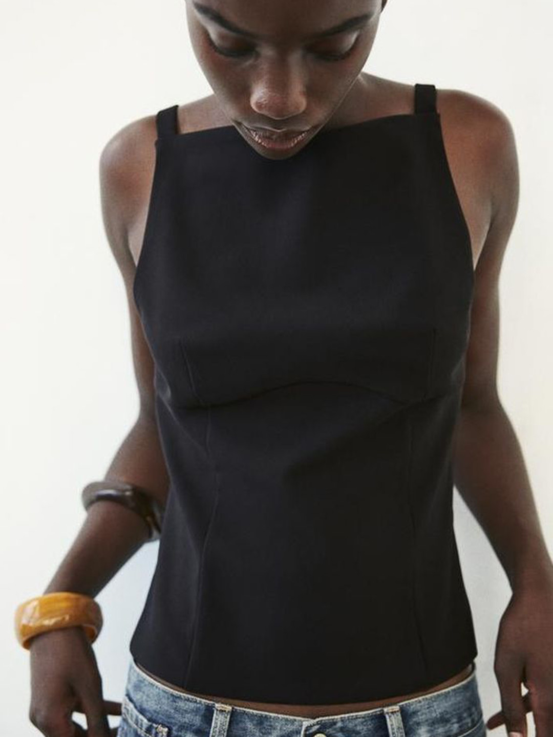 

LULU & SKY Women Square Neck Styled Back Top, Black