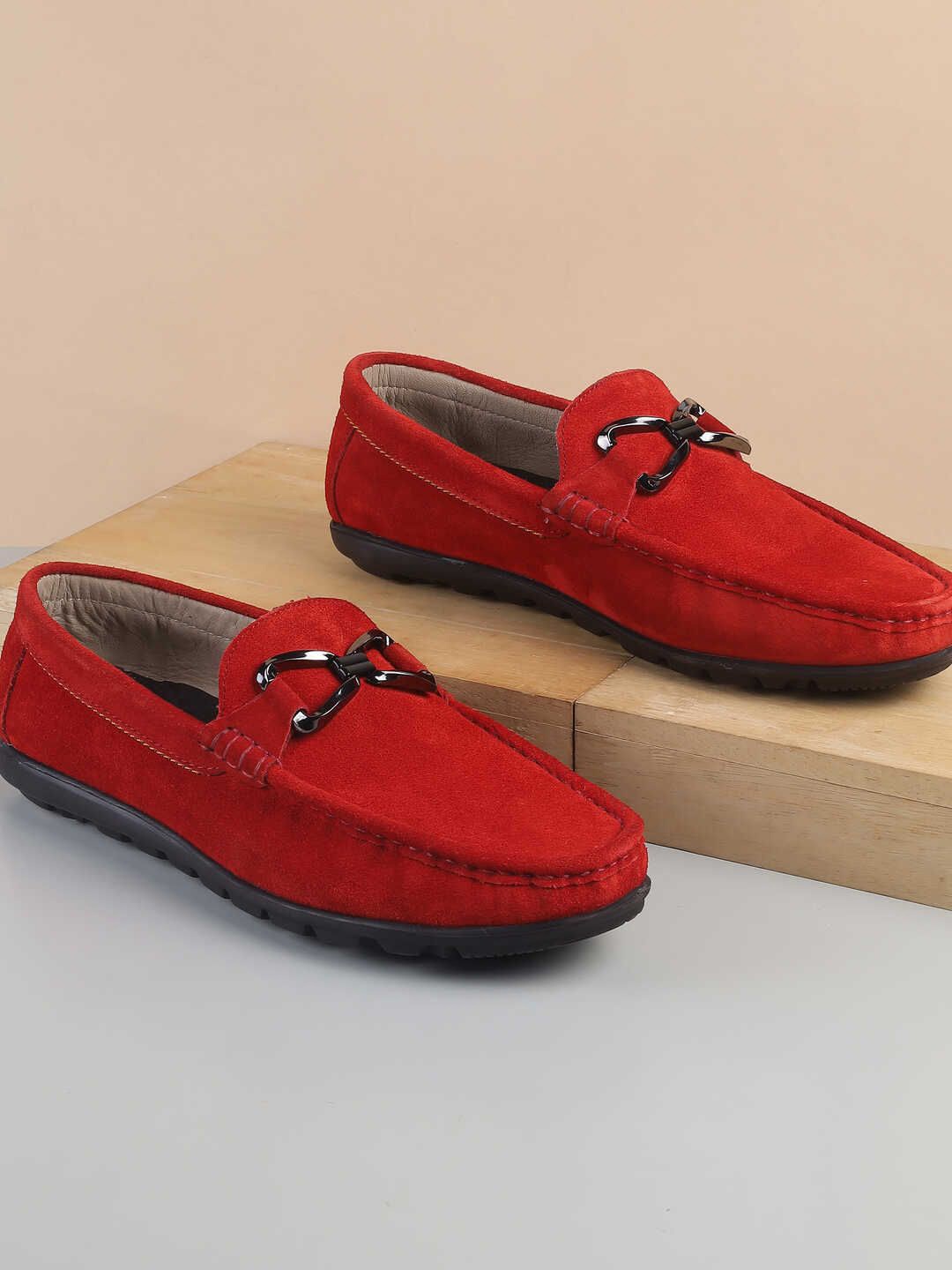 

Mochi Men Square Toe Suede Loafers, Red