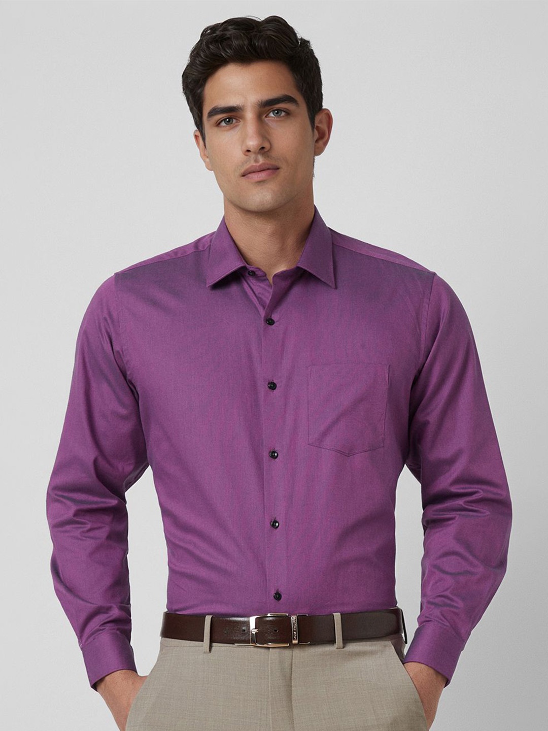 

Van Heusen Men Spread Collar Solid Cotton Formal Shirt, Purple