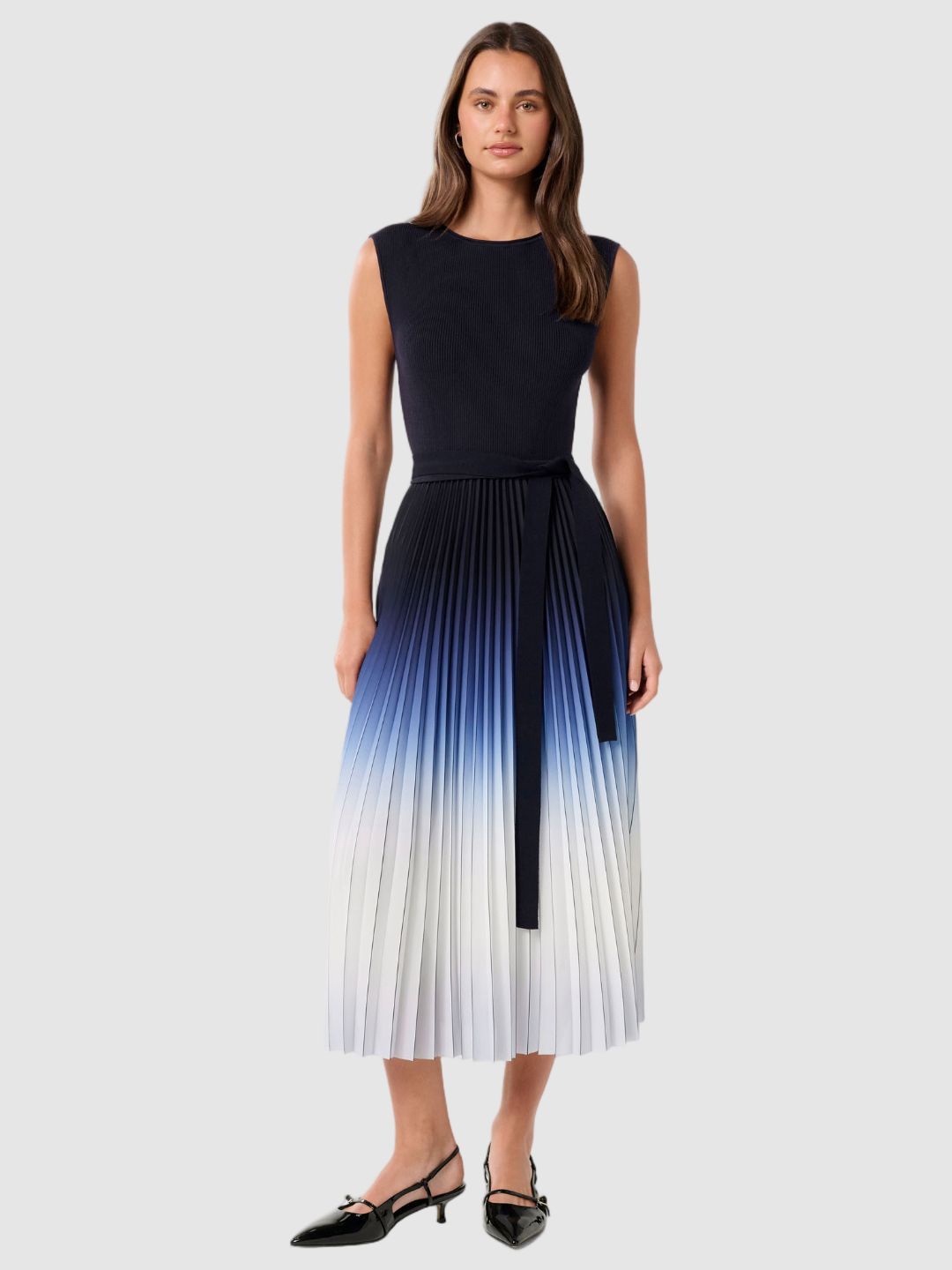 

Forever New Women Ombre Pleated Fit & Flare Midi Dress, Blue
