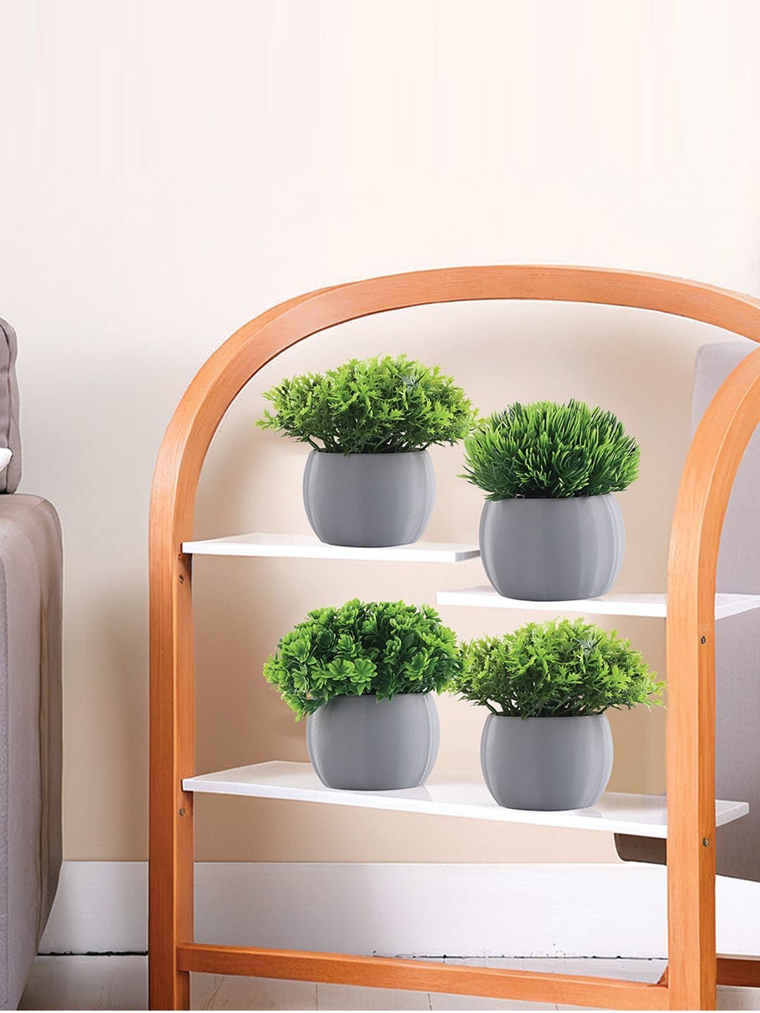 

Kuber Industries Grey 4 Pieces Artificial Plant With Pot