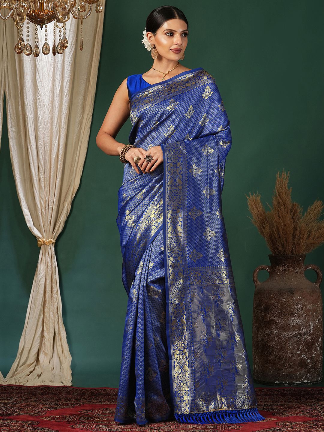 

KALINI Woven Design Zari Banarasi Saree, Blue
