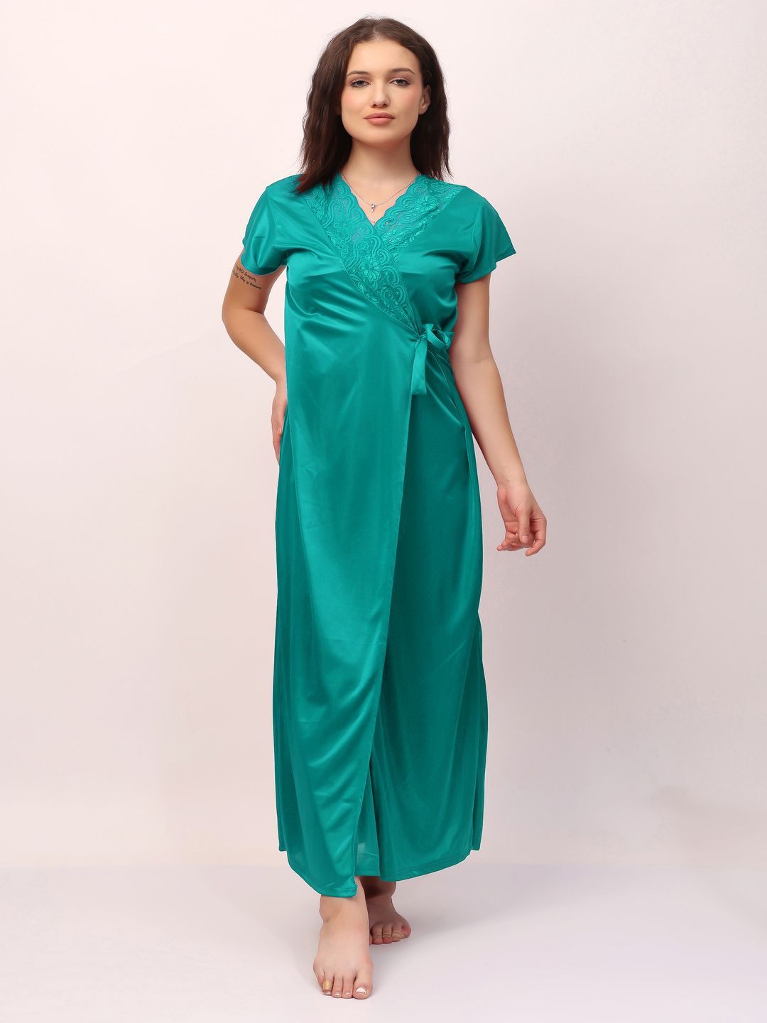 

CHUI MUI Pack of 2 Satin Maxi Nightdress with Robe, Turquoise blue