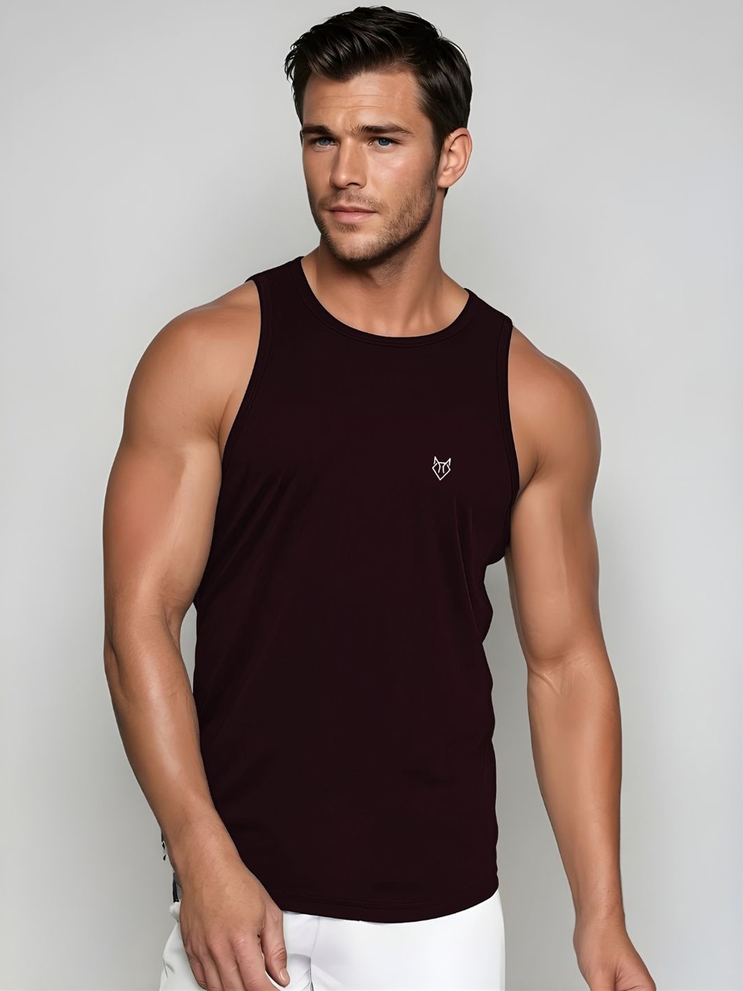 

Body Mechanics Ultra-Light Slim Fit Round Neck Active Sports Gym Vest, Burgundy