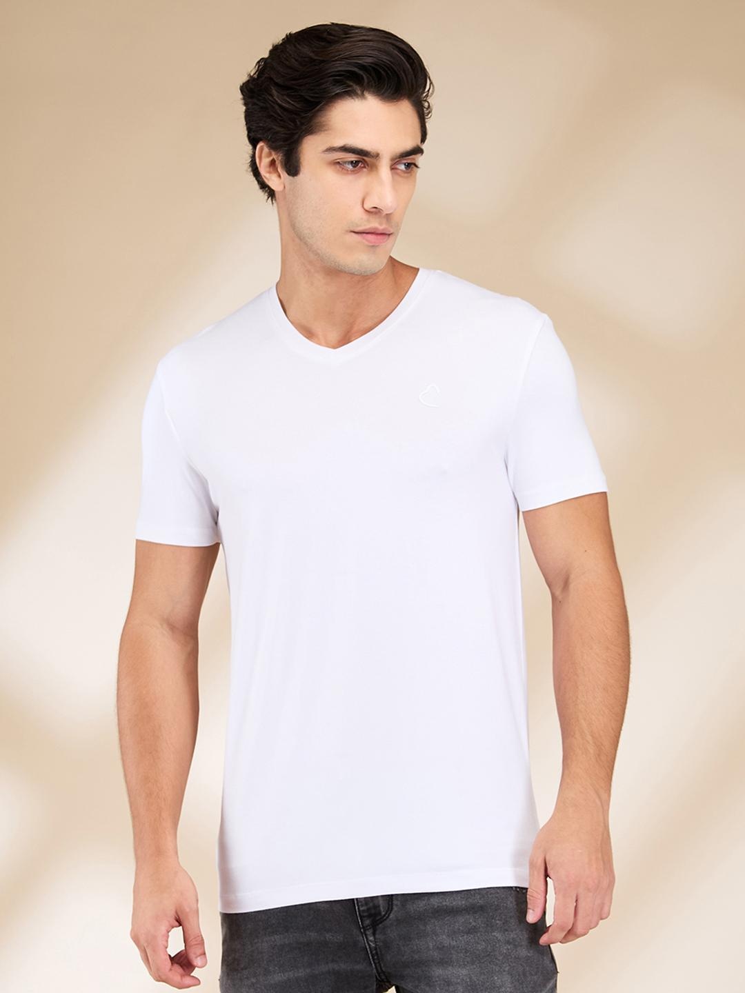 

Being Human Men Solid V-Neck Cotton Slim Fit T-shirt, White