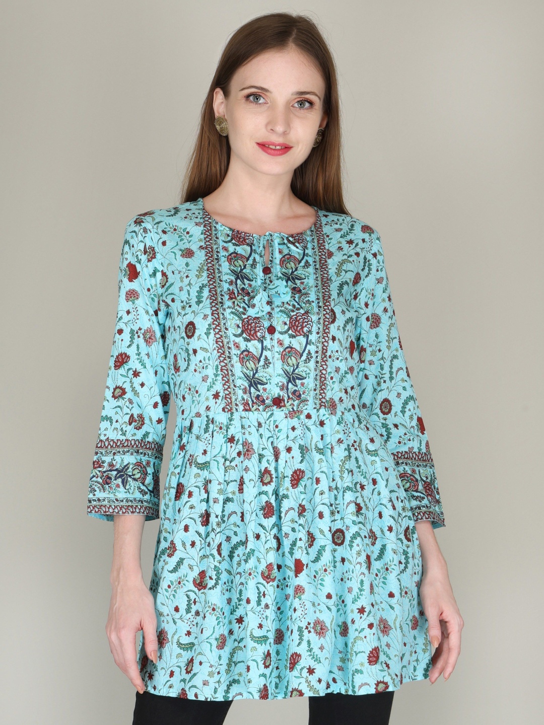 

AJ ART Women Floral Printed Floral Anarkali Kurta, Turquoise blue