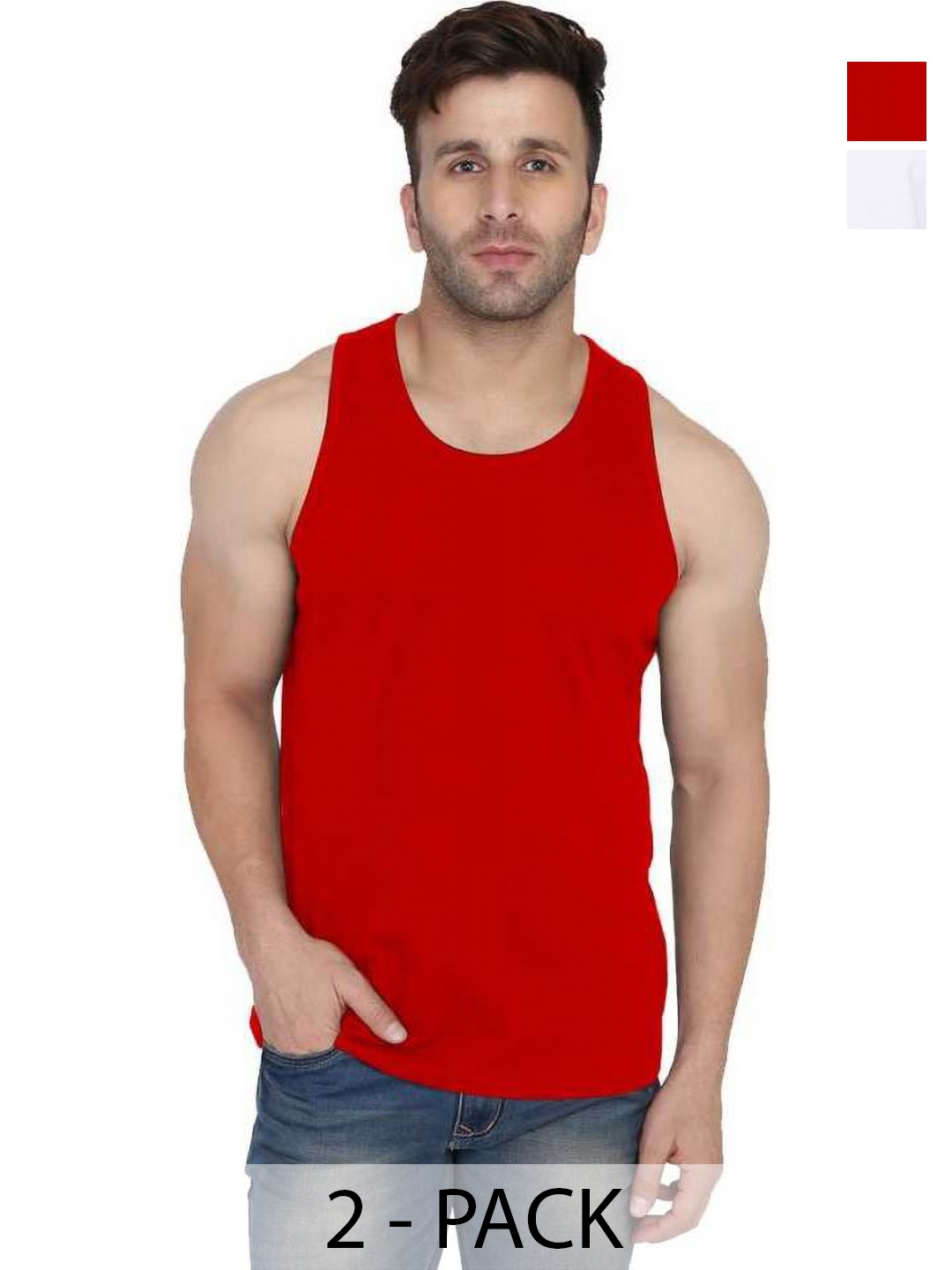 

WOOSTRO Men Pack Of 2 Solid Round Neck Cotton Slim Fit T-shirts, Red