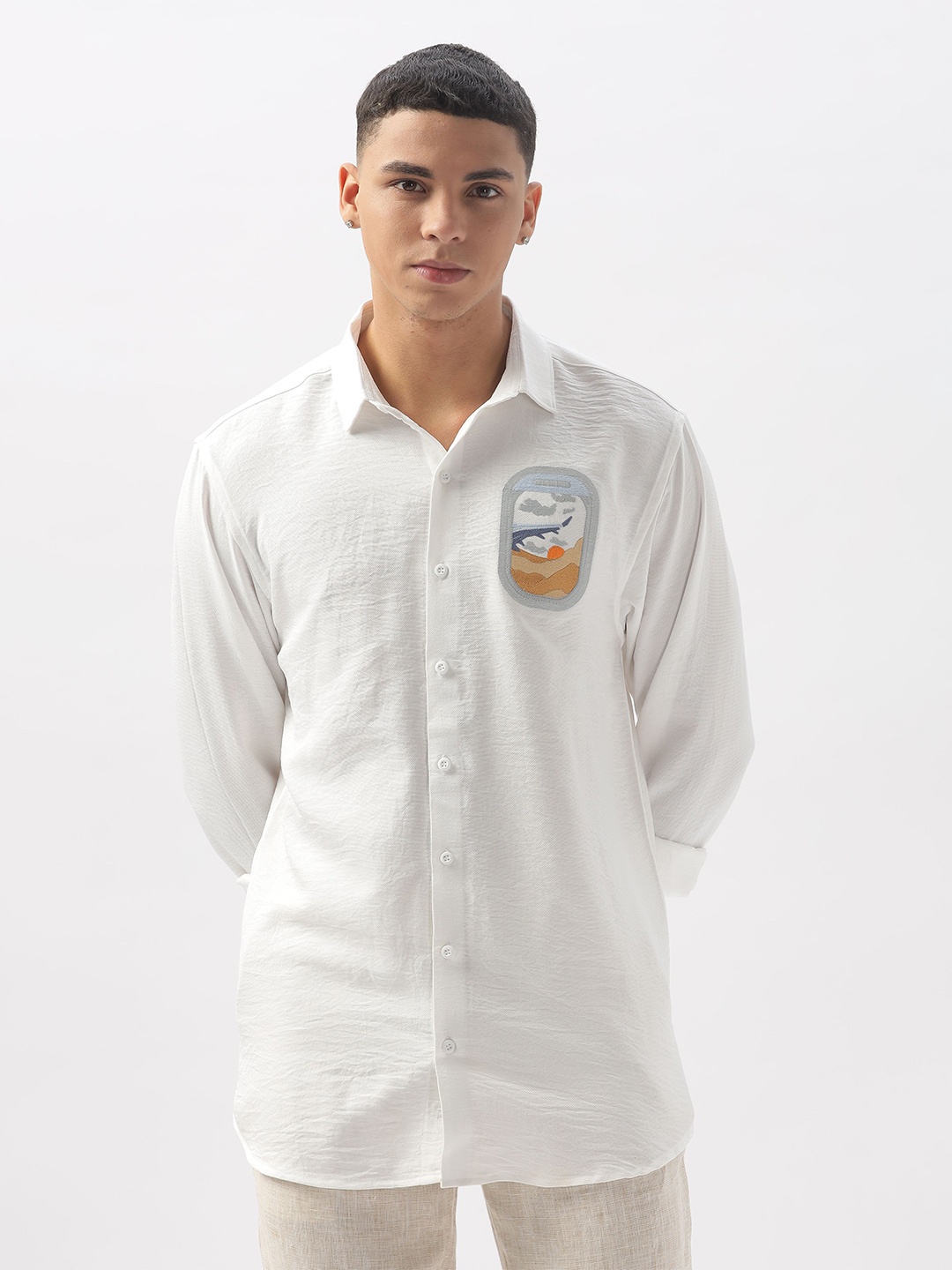 

HAMPTONS Men Standard Fit Spread Collar Solid Cotton Casual Shirt, White