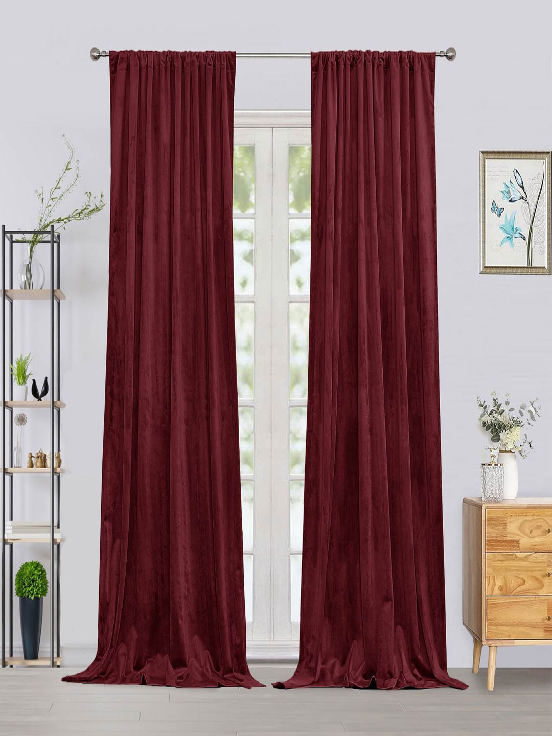 

HOMEMONDE Maroon Set of 2 Black Out Window Curtain