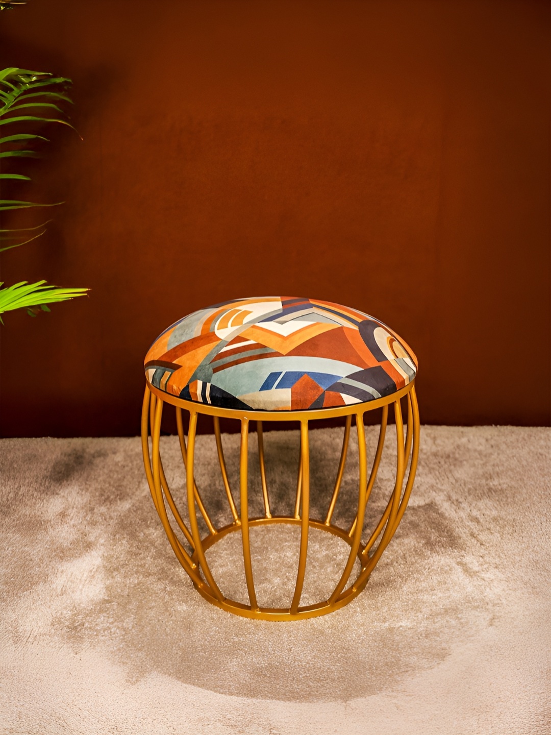 

Decoghar Orange & Grey Printed Oval Shaped Stool