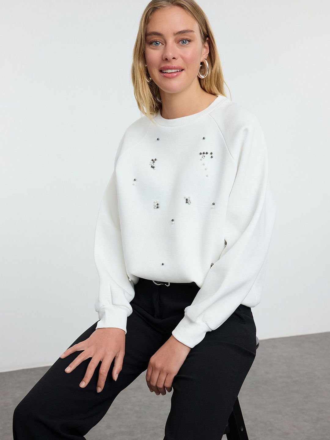 

Trendyol Women Embellished Sweatshirt, White
