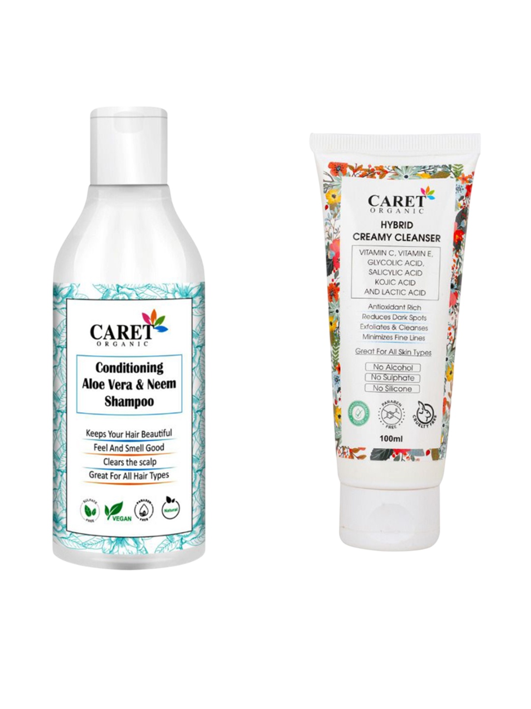 

CARET ORGANIC Set Of 2 Neem Shampoo- 250 ml & Hybrid Creamy Cleanser- 100 ml, Multi