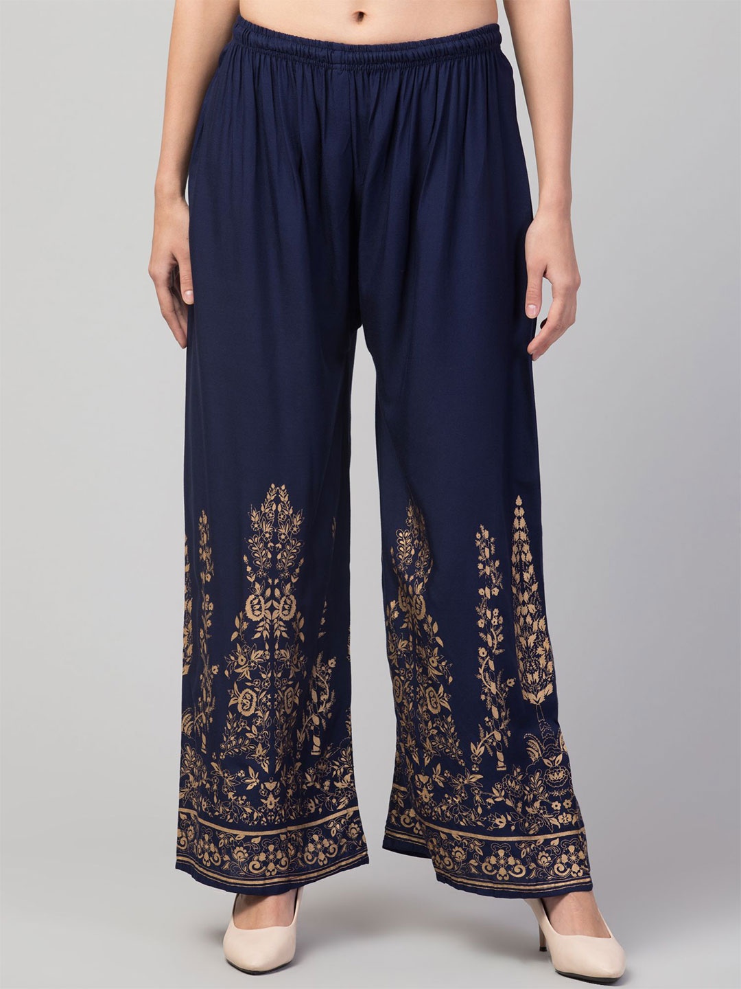 

STYLE PREZONE Women Printed Palazzos, Navy blue