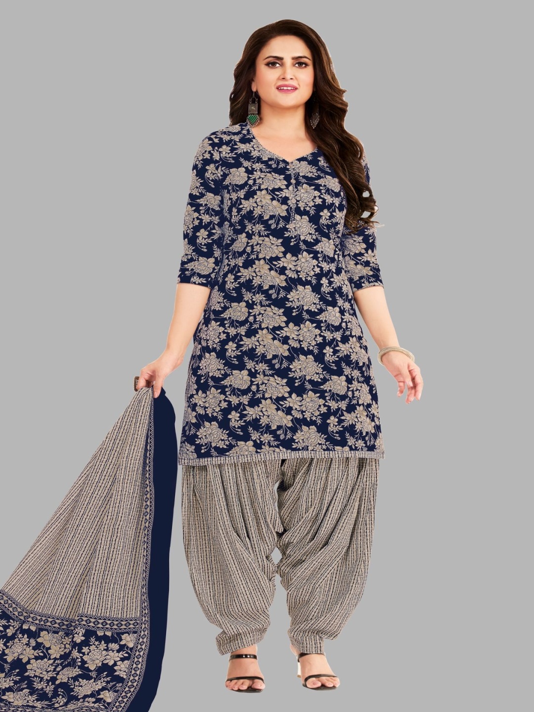 

shree jeenmata collection Printed Pure Cotton Unstitched Dress Material, Blue