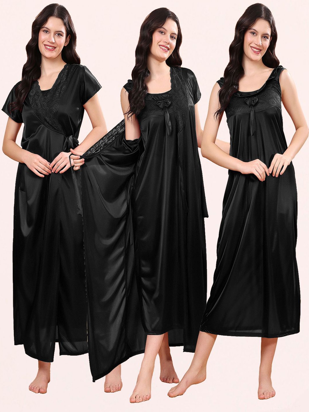 

CHUI MUI Women Pack of 2 Sleeveless Maxi Nightdress, Black