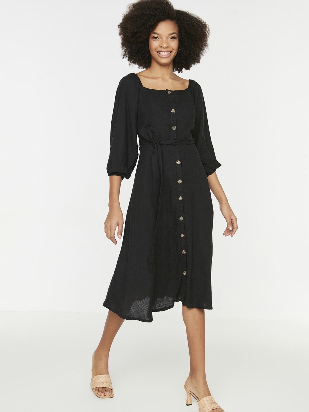 

Trendyol Women Puff Sleeves A-Line Dress, Black