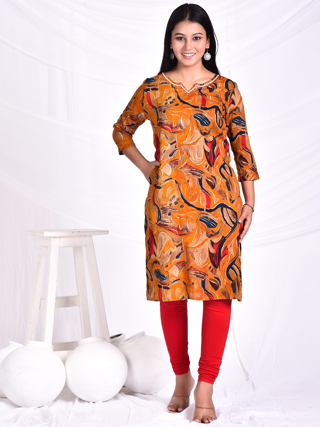 

Rashmi Shree Creation Printed Round Neck Kurta, Yellow