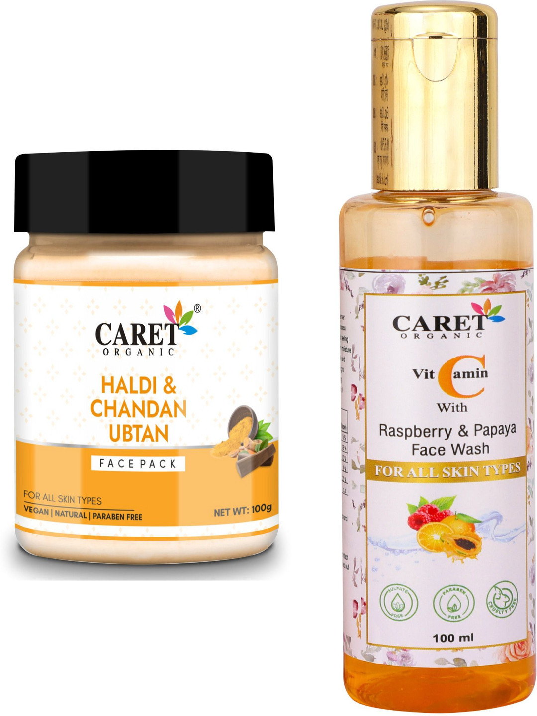 

CARET ORGANIC Set Of 2 Haldi & Chandan Face Pack & Vitamin C Face Wash - 100 g Each, Multi